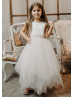 Ivory Lace Tulle Handkerchief Hem Flower Girl Dress